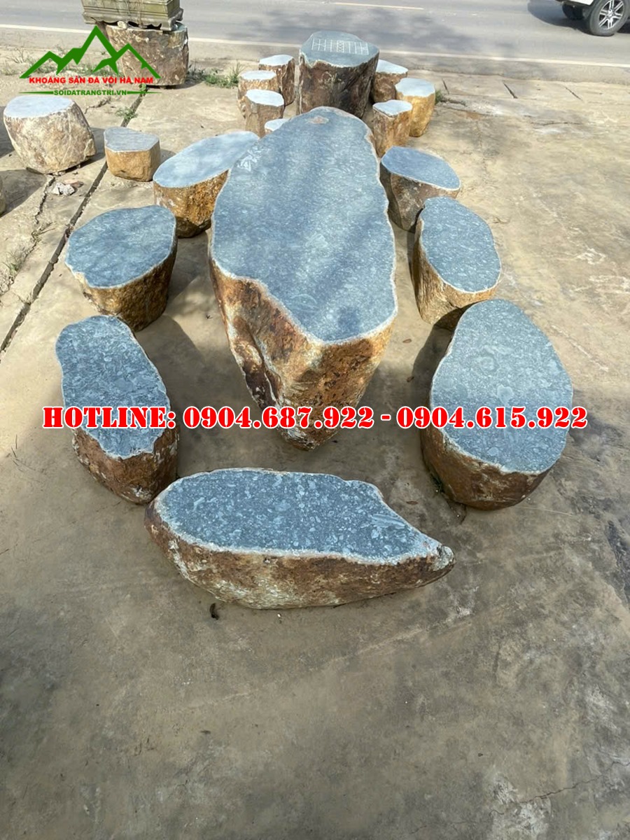 bộ bàn ghế đá cuội tự nhiên