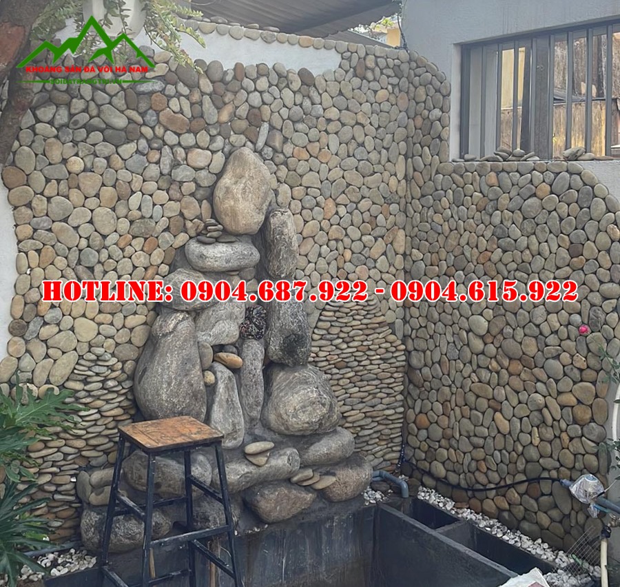 mẫu sỏi cuội gắn tường
