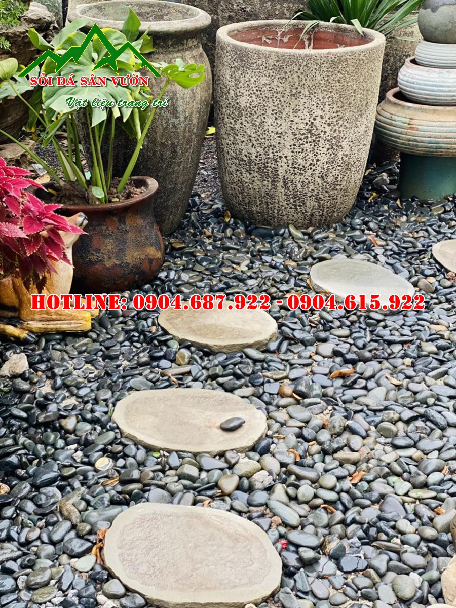 đá sỏi đen rải sân vườn